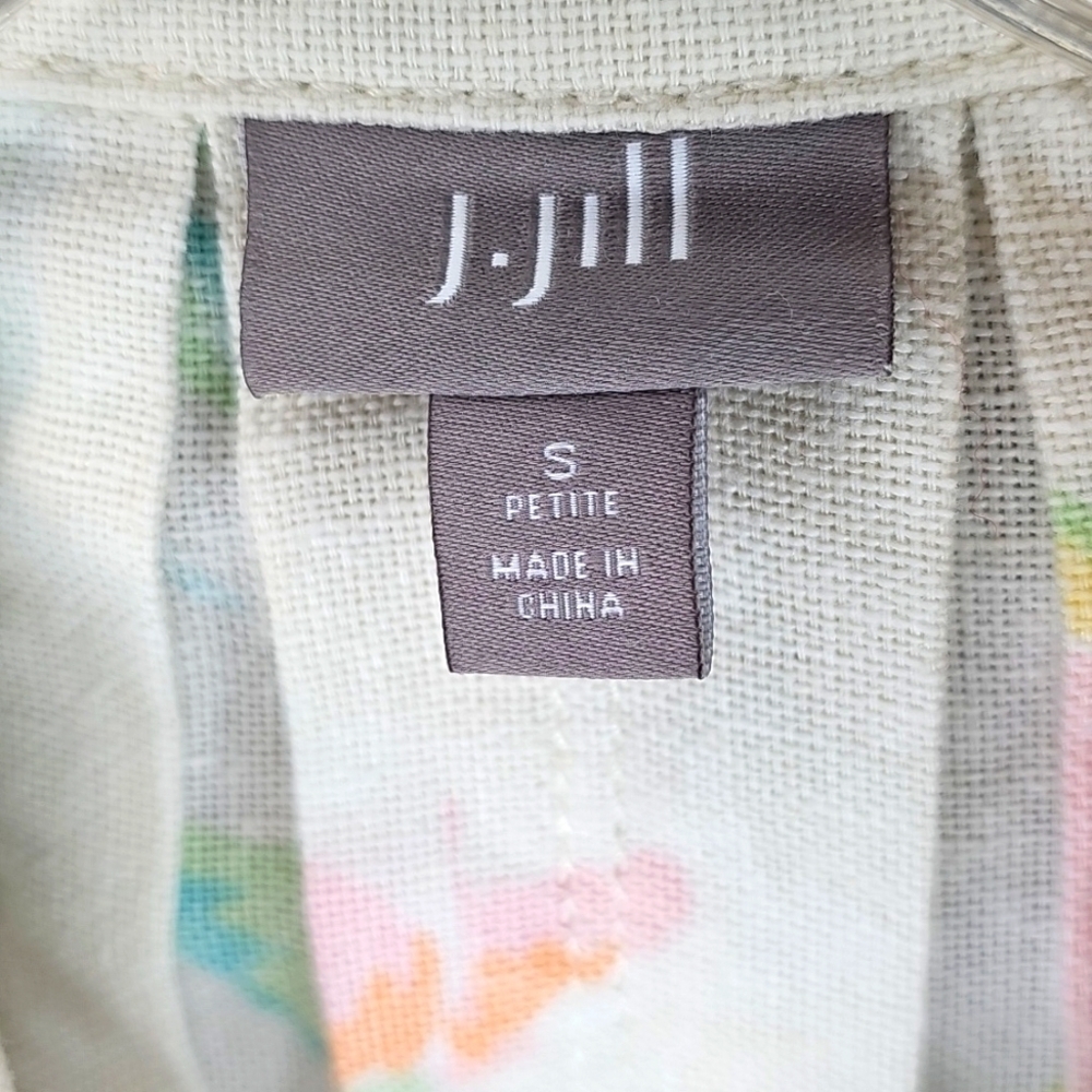 J. Jill Womens Linen/Cotton Off White Pastels Floral Smock Jacket Small Petite - Picture 3 of 8